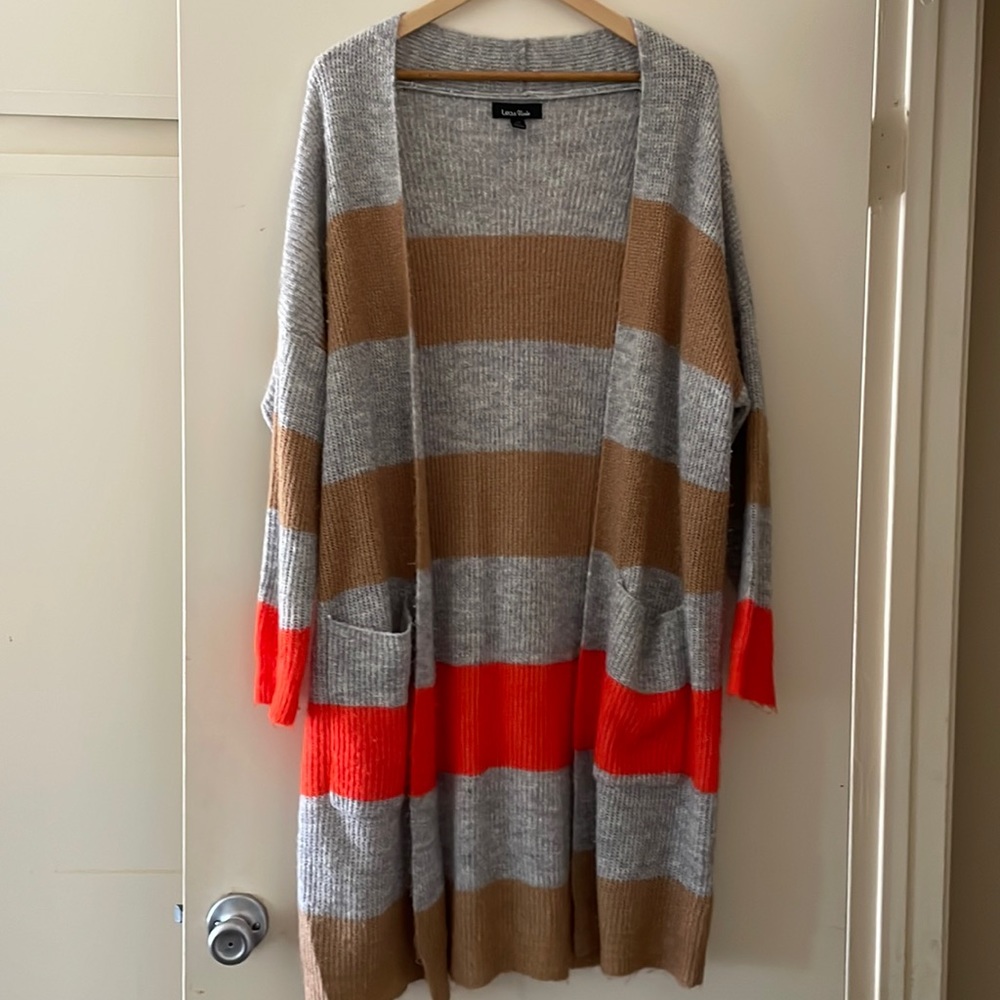 Anthropologie Long Striped Cardigan by Lea and Viola Medium Cozy Duster Pockets
